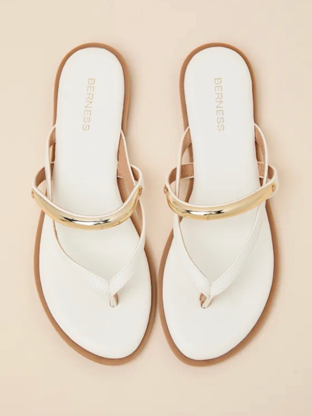 Lulu's White Sandal Slides with Gold Bar Accent